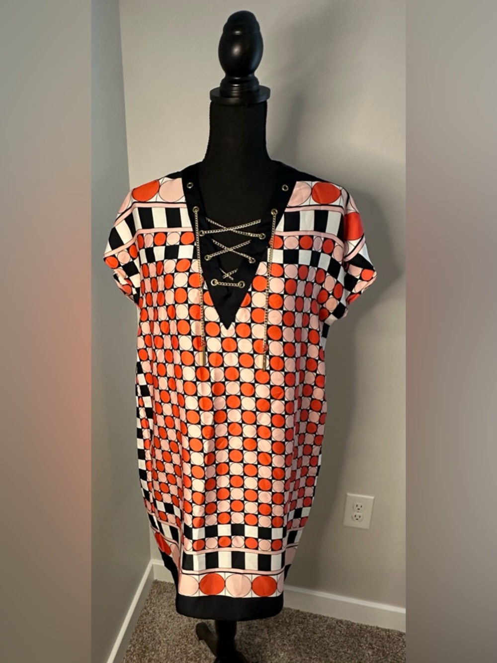 NWOT Michael Kors Geometric Gold Chain Lace-Up Mini Shift Dress
